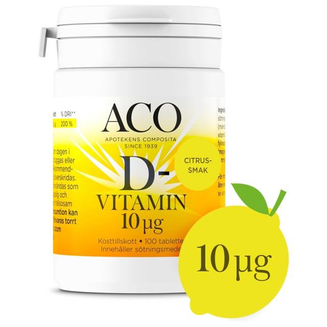 ACO D-vitamin 10 µg Citrussmak 100 tabletter product image