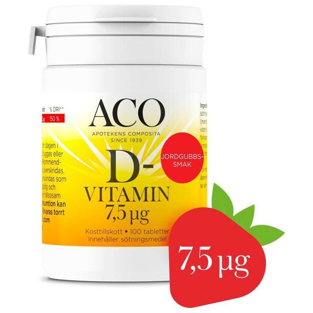 ACO D-vitamin 7,5 µg Jordgubbssmak 100 tabletter product image