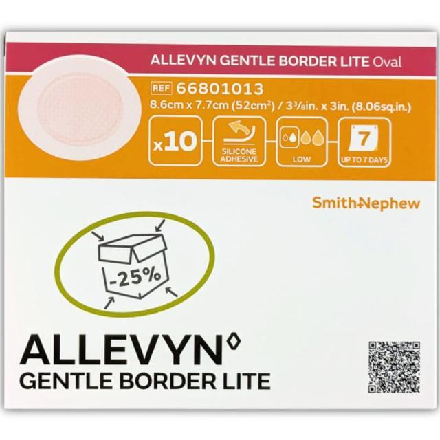 Allevyn Gentle Border Lite, vidhäftande förband, oval 8,6 x 7,7 cm, 10 styck product image