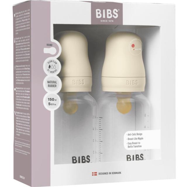 BIBS Baby Bottle Round Latex 2-pack 150 ml Slow Flow Ivory product image
