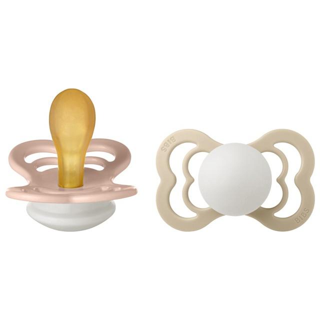 BIBS Pacifier Supreme 2 PACK Latex Size 2 Blush GLOW/Vanilla GLOW Nappar 2 st product image