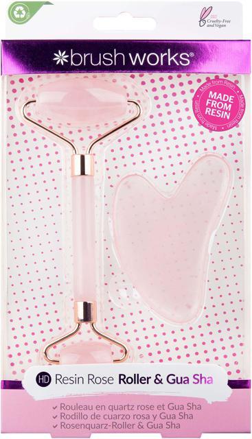 Brushworks Resin Rose Quartz Roller & Gua Sha product image