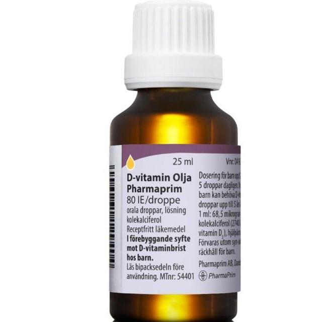 D-vitamin Olja Pharmaprim, orala droppar, lösning 80 IE/droppe, 25 ml product image