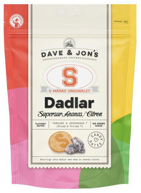 Dave & Jon's Dadlar S-märke Supersur Ananas/Citron 125 g product image