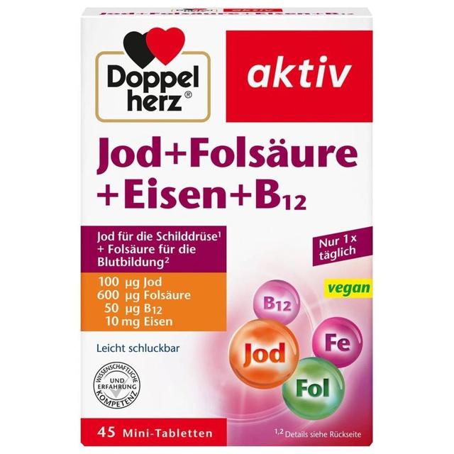Doppelherz Jod + Folsäure + Eisen + B12 Tabletten, 45 St Tabletten product image