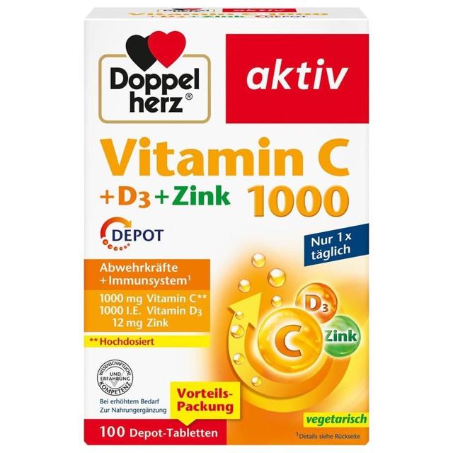 Doppelherz Vitamin C 1000 + D3 + Zink Depot Tabletten, 100 St Tabletten product image
