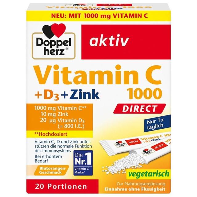 Doppelherz Vitamin C 1000 + D3 + Zink Direct Pellets, 20 St Pellets product image