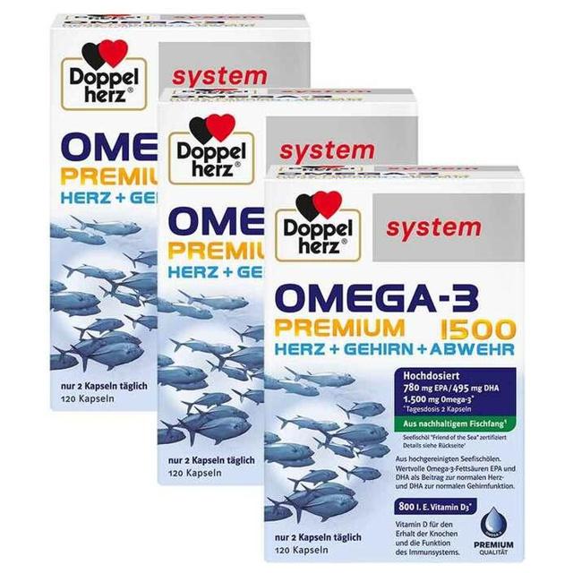 Doppelherz Omega-3 Premium 1500 system Kapseln, 3x120 St Kapseln product image