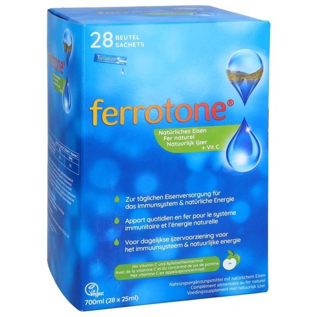 ferrotone - Natürliches Eisen mit Vitamin C, Apfelgeschmack 28X25 ml Beutel product image
