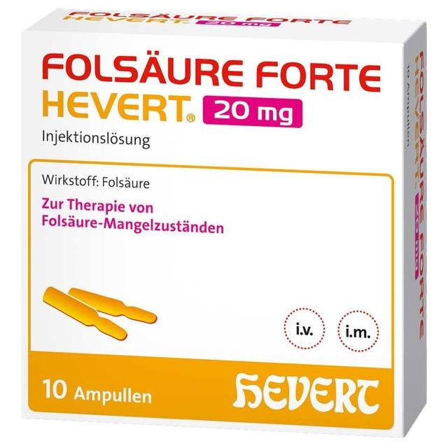 FOLSÄURE FORTE HEVERT 20 mg 10X2 ml Injektionslösung product image