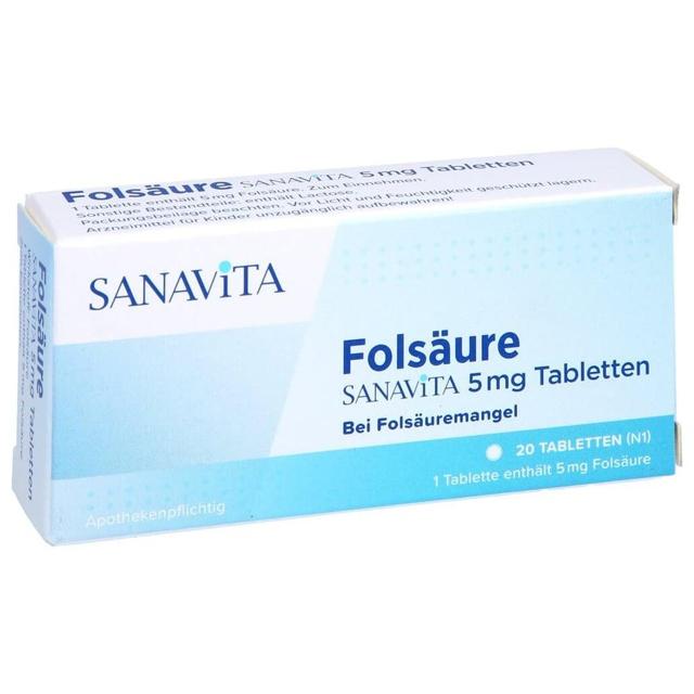 Folsäure Sanavita 5 mg Tabletten, 20 St Tabletten product image