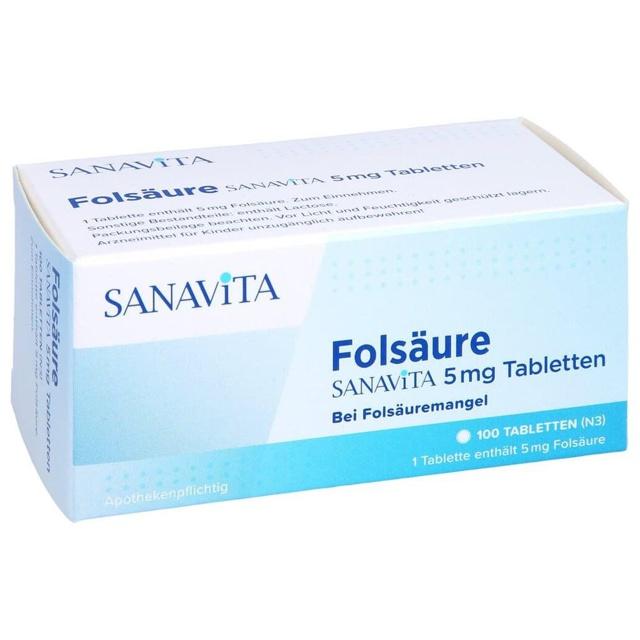 Folsäure Sanavita 5 mg Tabletten, 100 St Tabletten product image