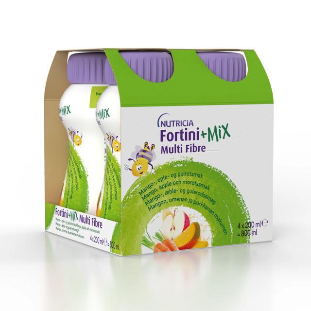 Fortini +Mix Multi Fibre, komplett näringsdryck för barn, mango-äpple-morot, 4 x 200 milliliter product image