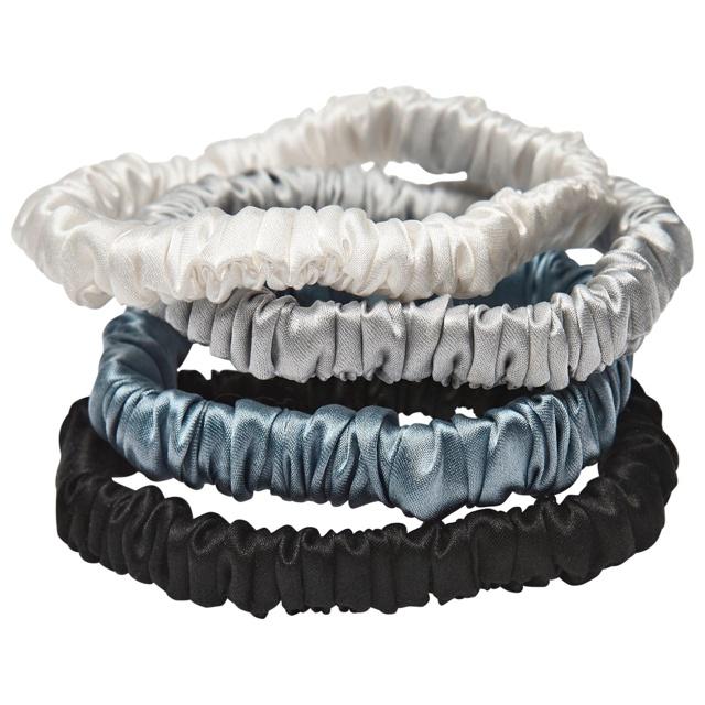 Lenoites Mulberry Silk Skinny Scrunchies White Light Grey Blue product image