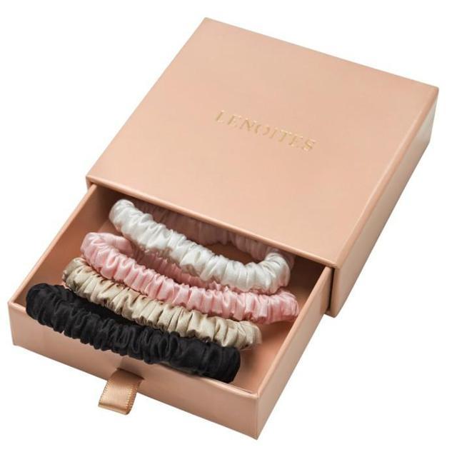 Lenoites Mulberry Silk Skinny Scrunchies White Pink Beige Bla product image