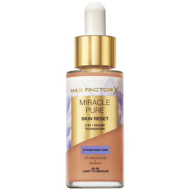 Max Factor Miracle Pure 2in1 Skin Reset Serum Foundation 60-80 Light to Medium 30ml product image