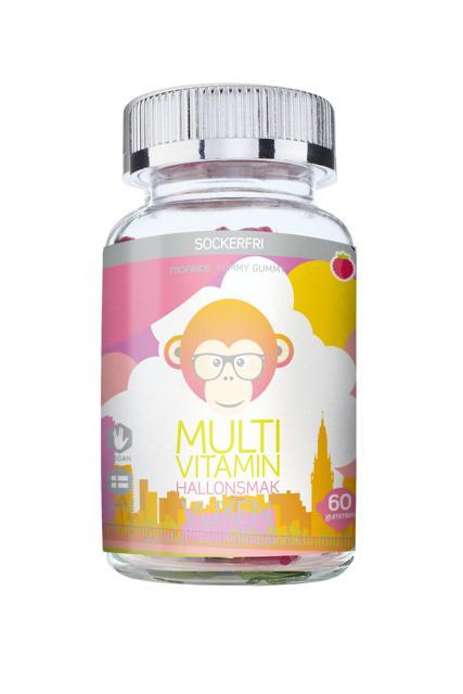 Monkids Multivitamin Sockerfri Vuxen Hallon 60 tuggtabletter product image