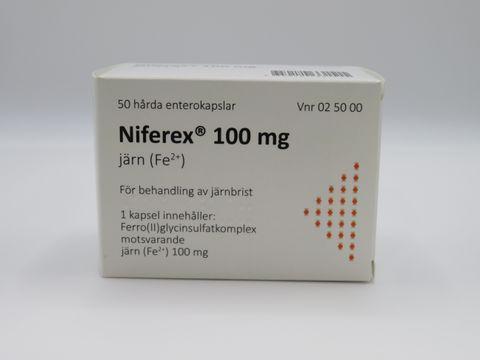 Niferex 100 mg Järn(II)glycinsulfat, Enterokapsel, hård, 50 kapsel/kapslar product image