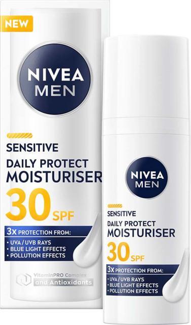 NIVEA MEN Ansiktskräm Sensitive Daily Protect Moisturiser SPF30, 50 ml product image