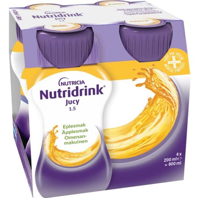 Nutridrink Jucy, äpple, energirikt kosttillägg, klar, fettfri, 4 x 200 milliliter product image