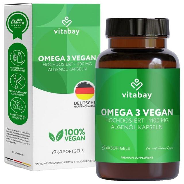 Omega-3 1100 mg vegan 600mg DHA + 300mg EPA Weichk., 60 St Weichkapseln product image