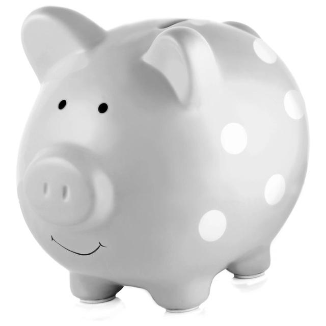 Pearhead Ceramic Piggy Bank Medium Polka Dot Gray product image