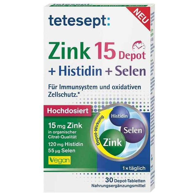 Tetesept Zink 15 Depot + Histidin + Selen Filmtabletten, 30 St Filmtabletten product image