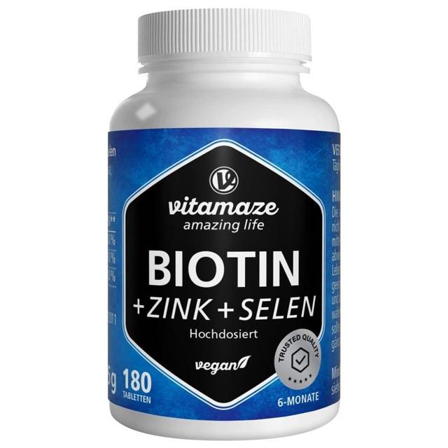 Biotin 10 mg hochdosiert + Zink + Selen Tabletten, 180 St Tabletten product image