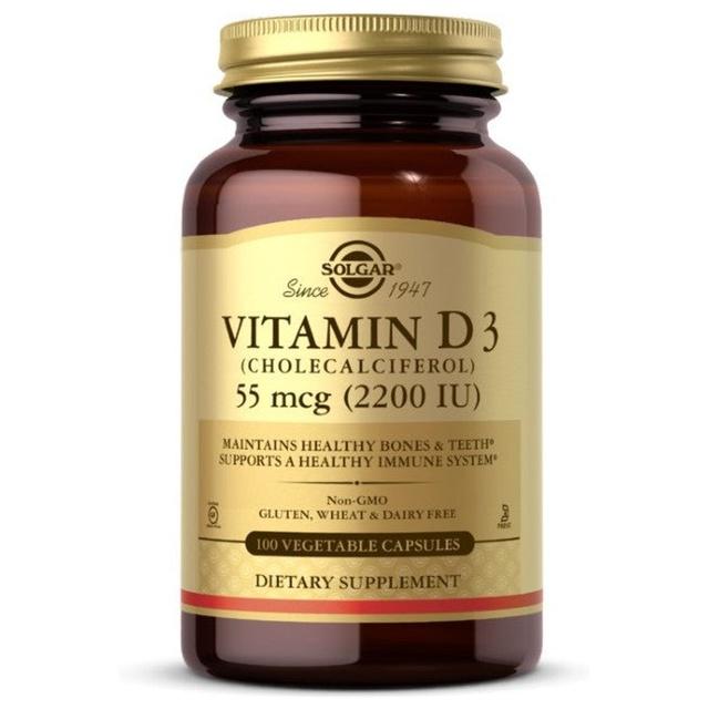 Vitamin D3 (Cholecalciferol) 55 mcg (2.200 IU) 100 pflanzliche Kapseln Solgar product image
