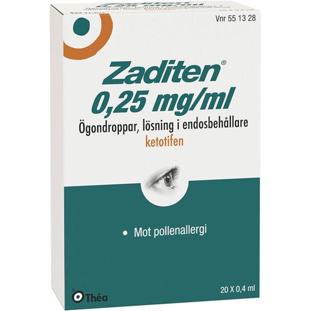 Zaditen, ögondroppar, lösning i endosbehållare 0,25 mg/ml 20 x 0,4 ml product image